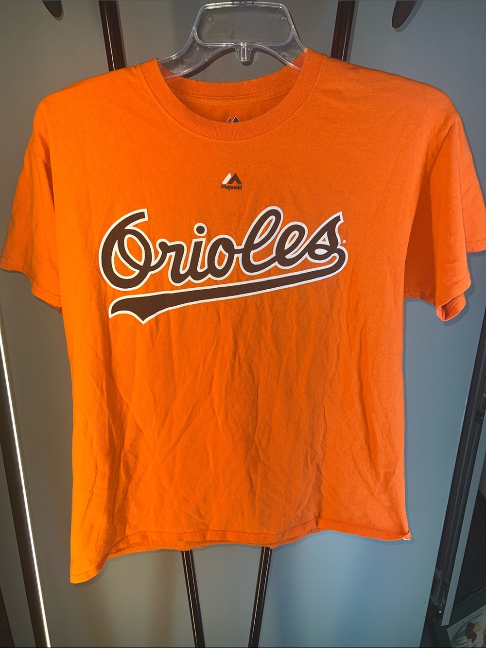 Majestic Orioles Orange Short Sleeve Tee with White Script Ripken